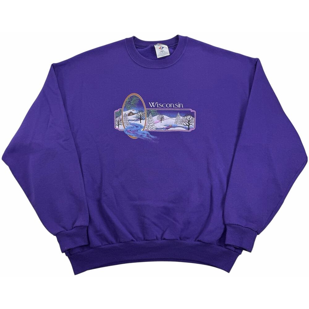 Vintage 90s Wisconsin Outdoor Winter Snow Crewneck Men's XL Purple Sweatshirt